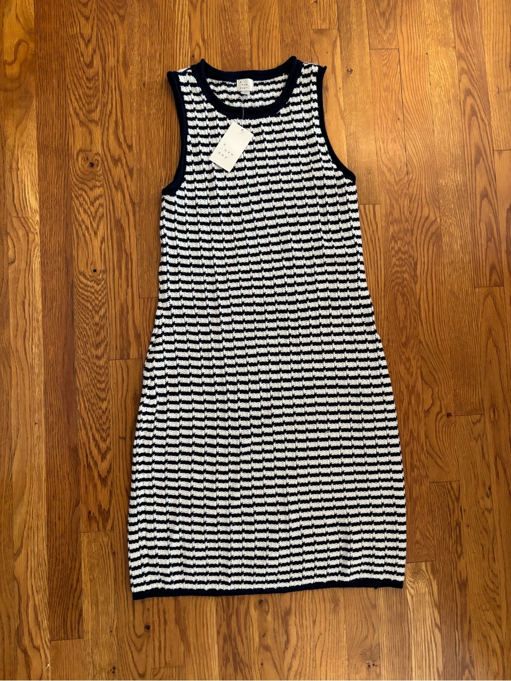 A new day navy and white crochet sweater dress